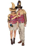 Scarecrow, costume dress, tatters, 3/4 length sleeves, scott-checkered pattern